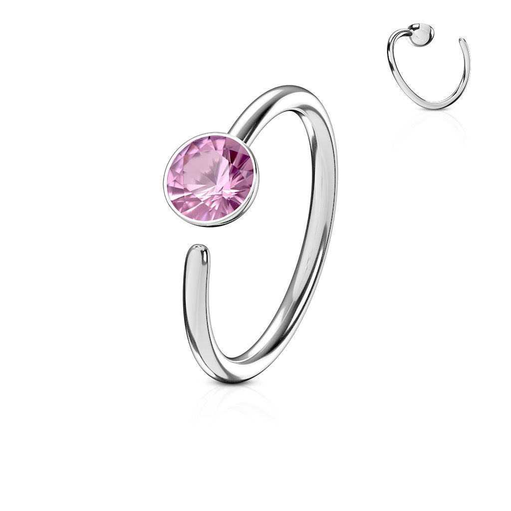 1pc Bendable CZ Gem Nose Hoop / Cartilage Ring Annealed 316L Surgical Steel
