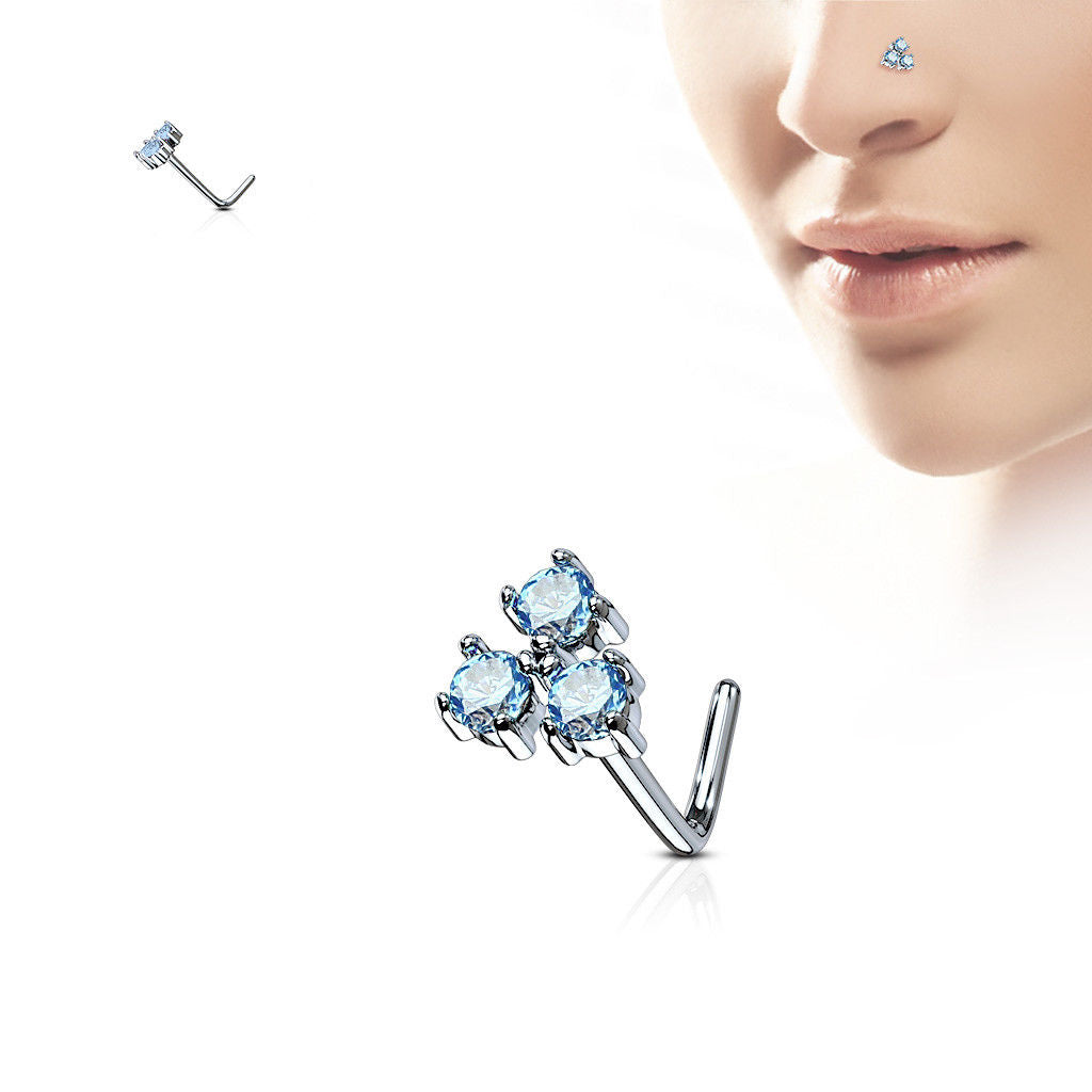 1pc CZ Gem Triangle L-Bend 20g Nose Ring