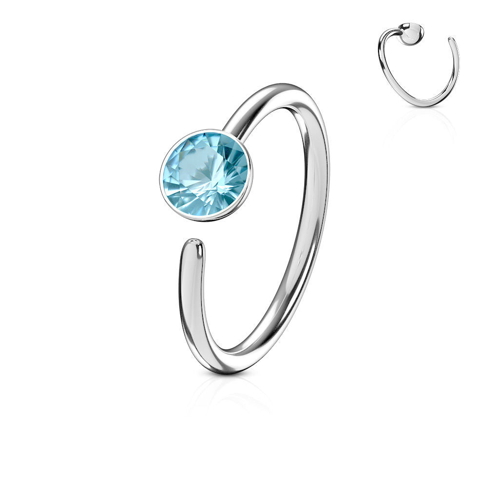 1pc Bendable CZ Gem Nose Hoop / Cartilage Ring Annealed 316L Surgical Steel