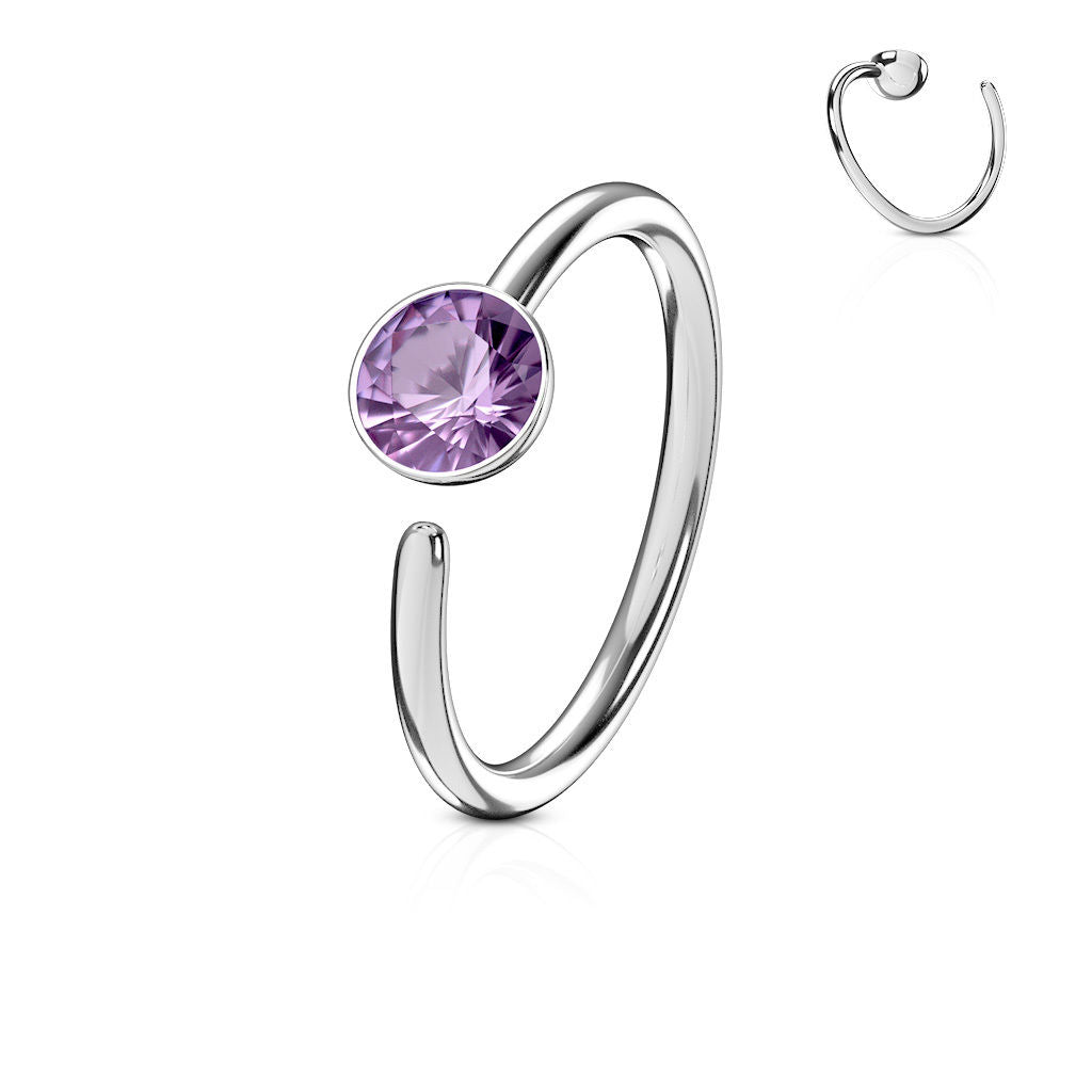1pc Bendable CZ Gem Nose Hoop / Cartilage Ring Annealed 316L Surgical Steel