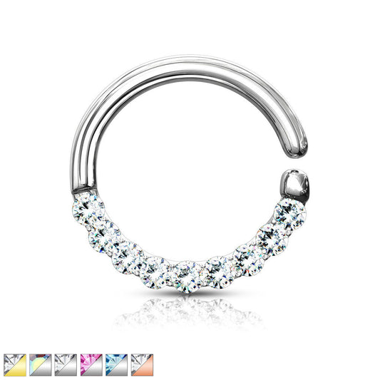 1pc Half Circle Lined Gems Bendable Hoop Ring - Septum, Daith, Ear Cartilage