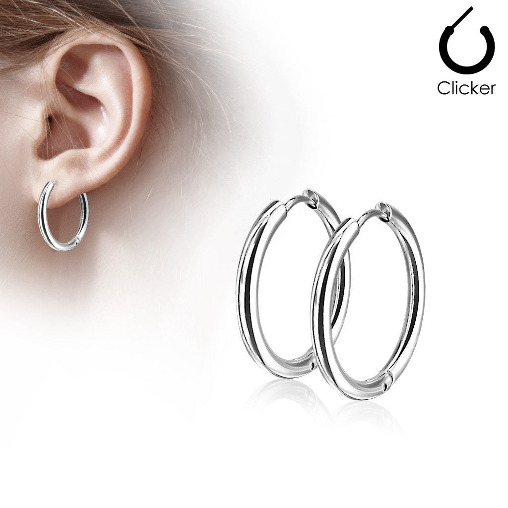 316L Stainless Steel Hinge Action 20g Seamless Hoop Earrings