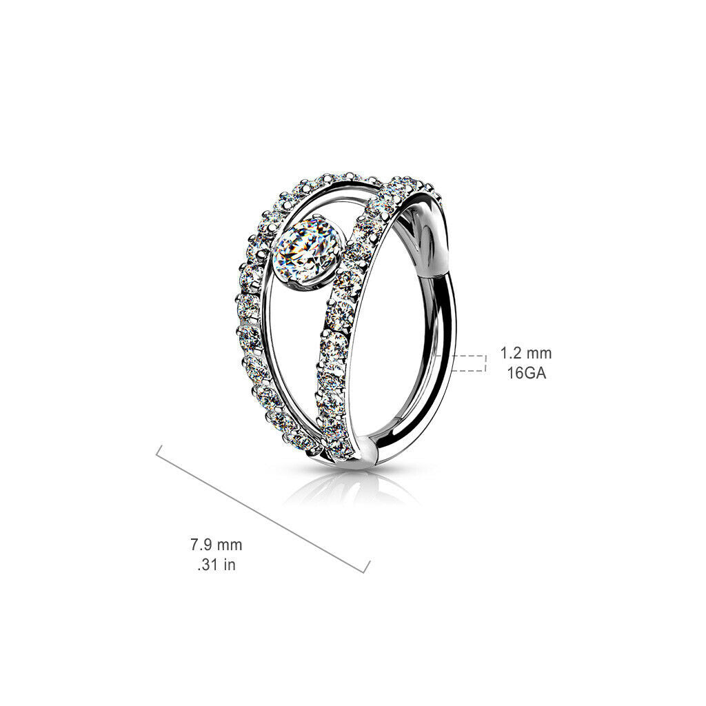 1pc Double Hoop CZ Gem Hinged Segment Ring 16g Helix Orbital Clicker