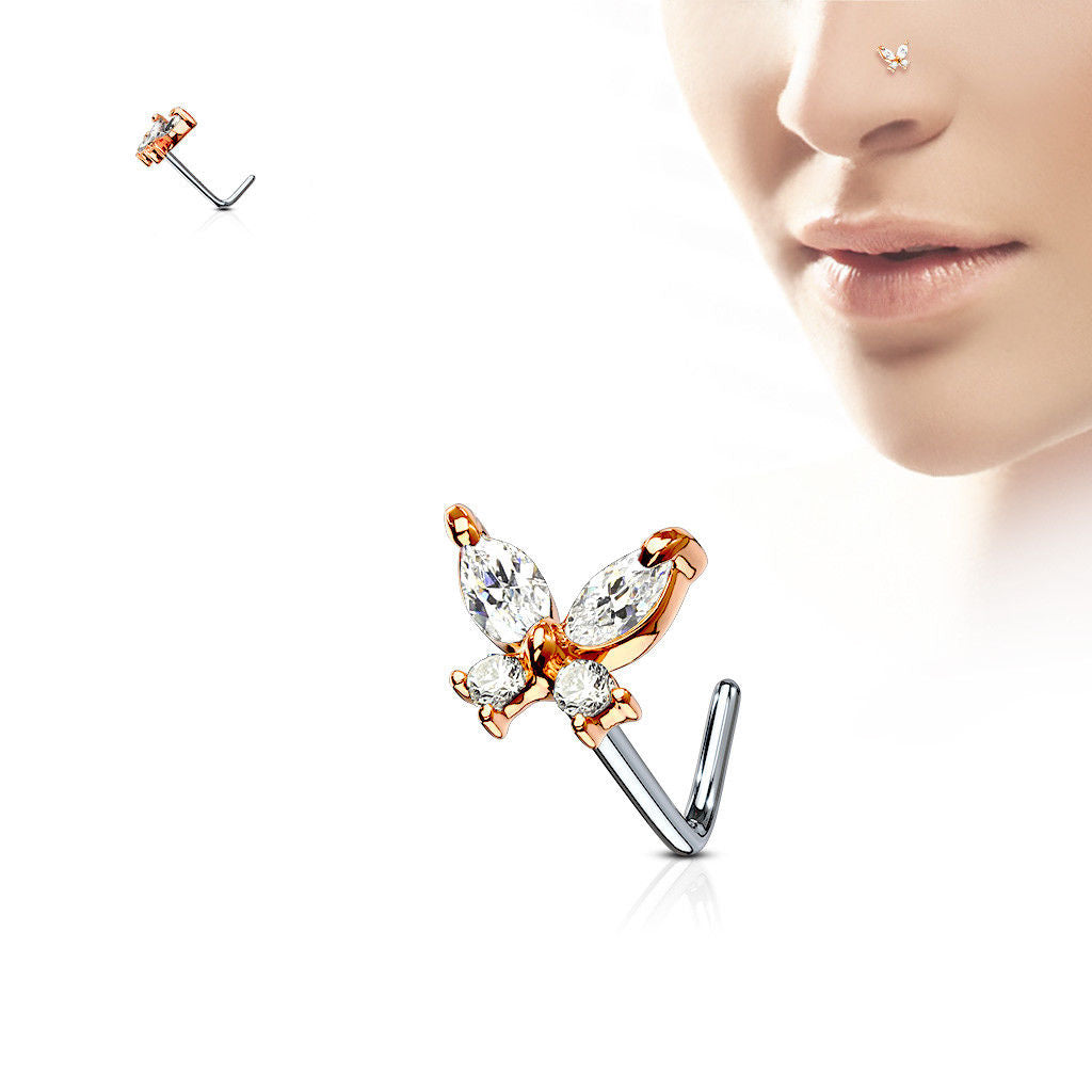 1pc CZ Gem Butterfly L-Bend 20g Nose Ring