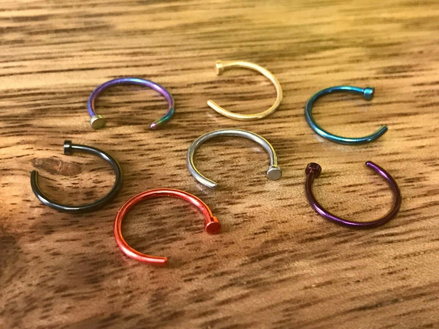 7pc Value Pack Nose Hoops Rings Surgical Steel 7 colors - choose your size!