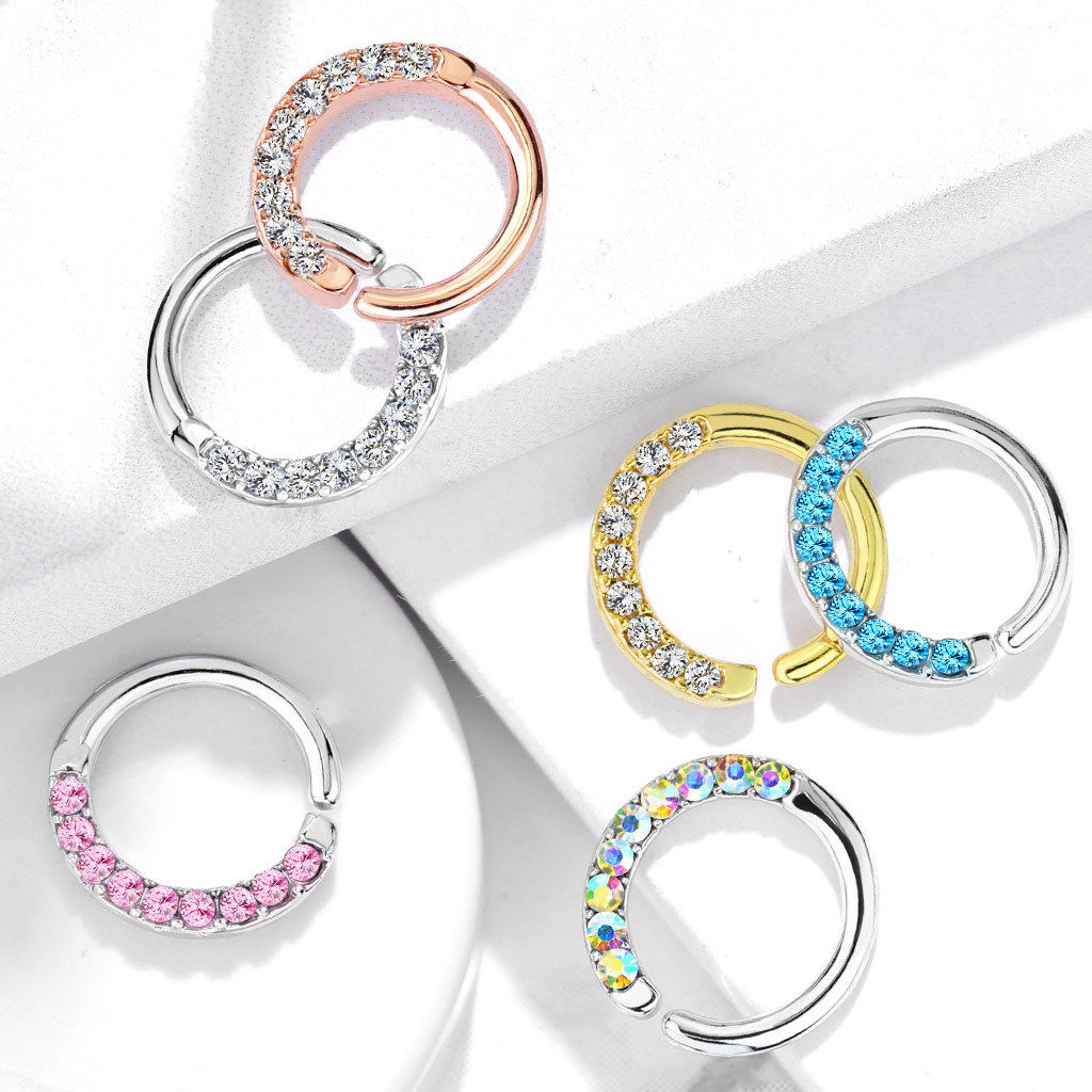 1pc Half Circle Lined Gems Bendable Hoop Ring - Septum, Daith, Ear Cartilage