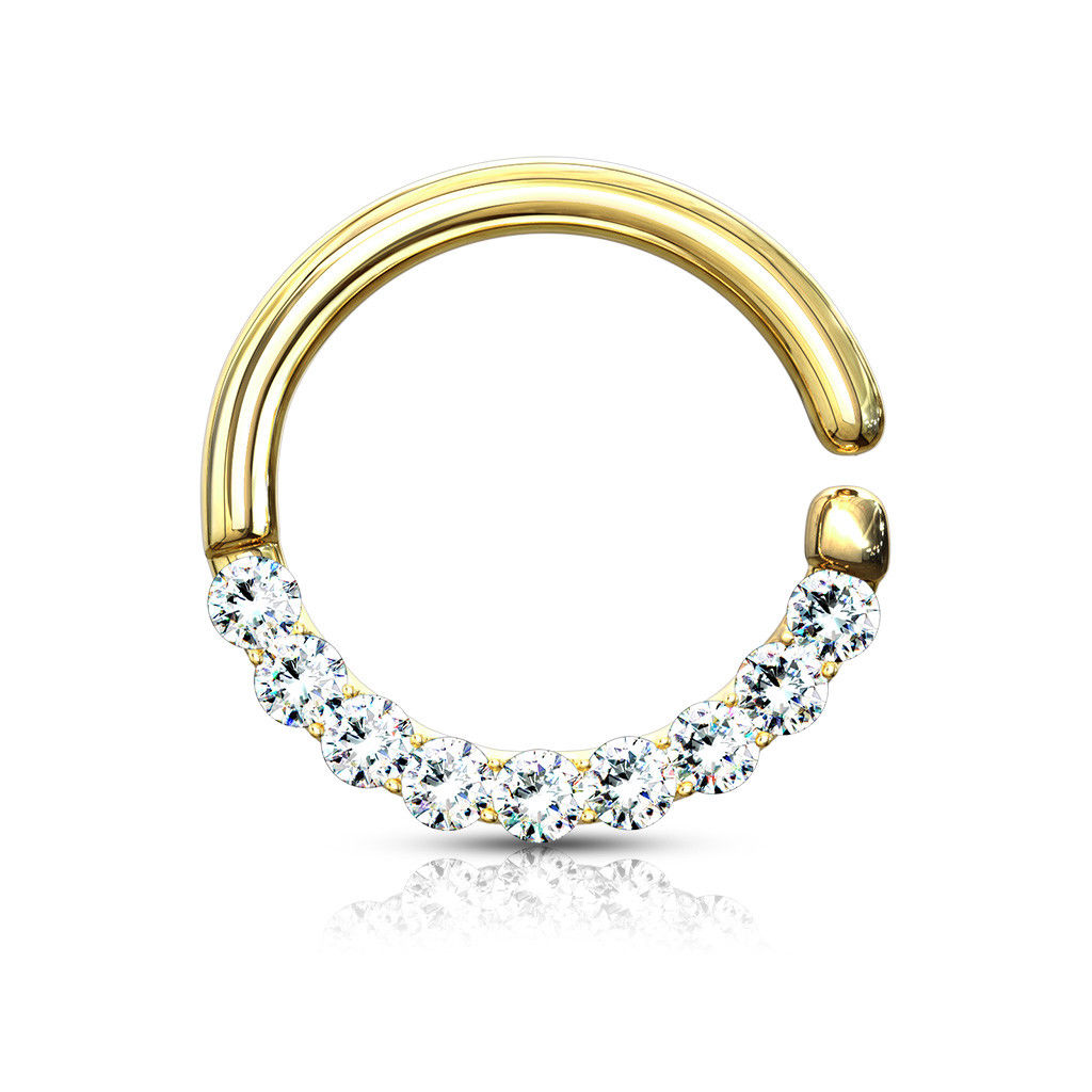 1pc Half Circle Lined Gems Bendable Hoop Ring - Septum, Daith, Ear Cartilage