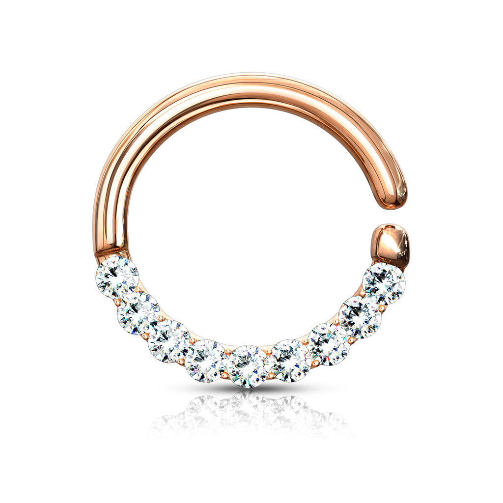 1pc Half Circle Lined Gems Bendable Hoop Ring - Septum, Daith, Ear Cartilage