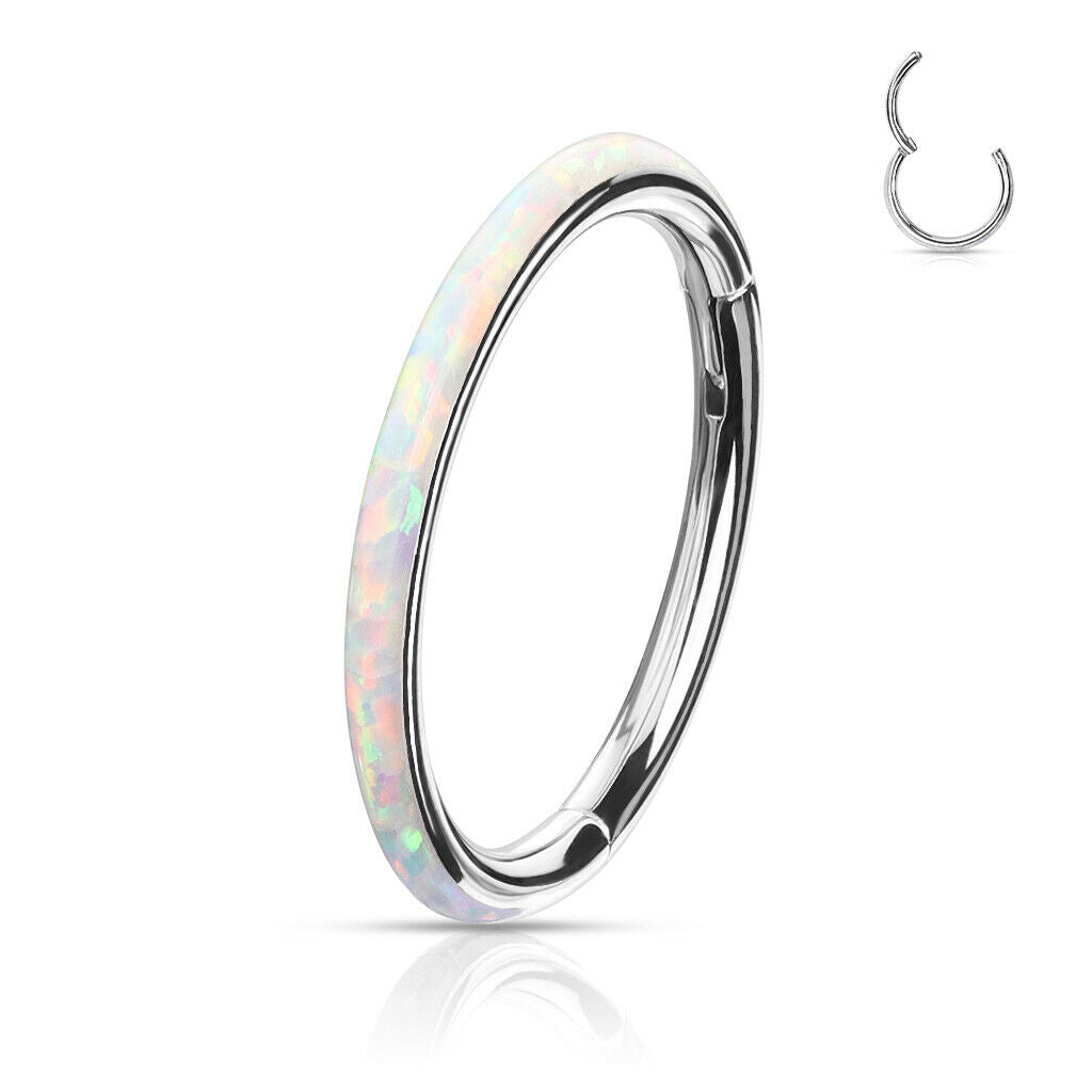 1pc Opal Outer Edge Hinged Segment Ring Septum Clicker 316L Surgical Steel