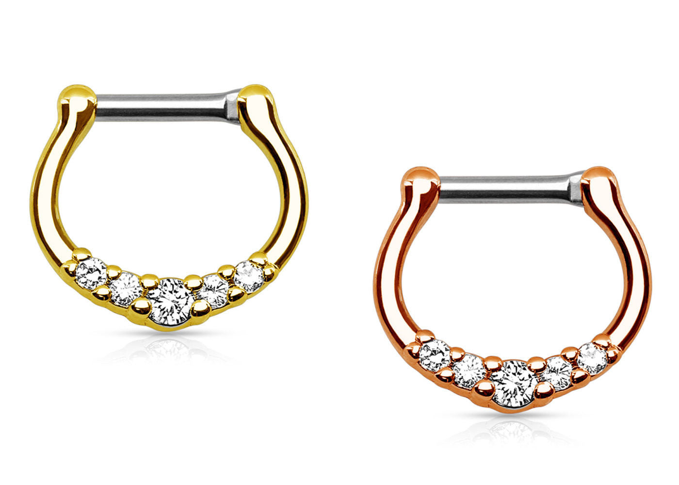 1pc Five-Gem Gold Plated Septum Clicker