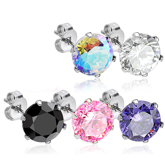 PAIR 316L SURGICAL STEEL CZ GEM STUD EARRINGS