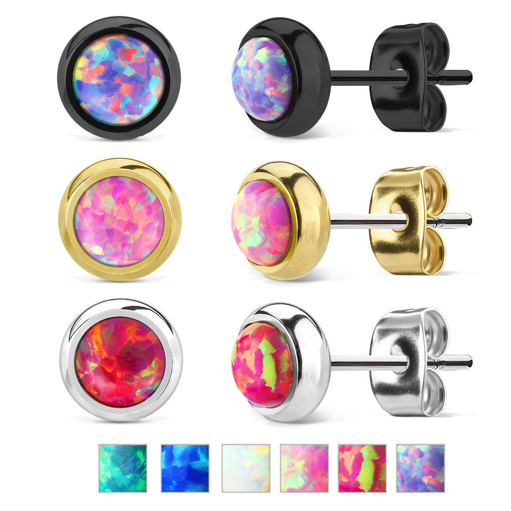 Bezel Set Opal 316L Surgical Steel Earrings