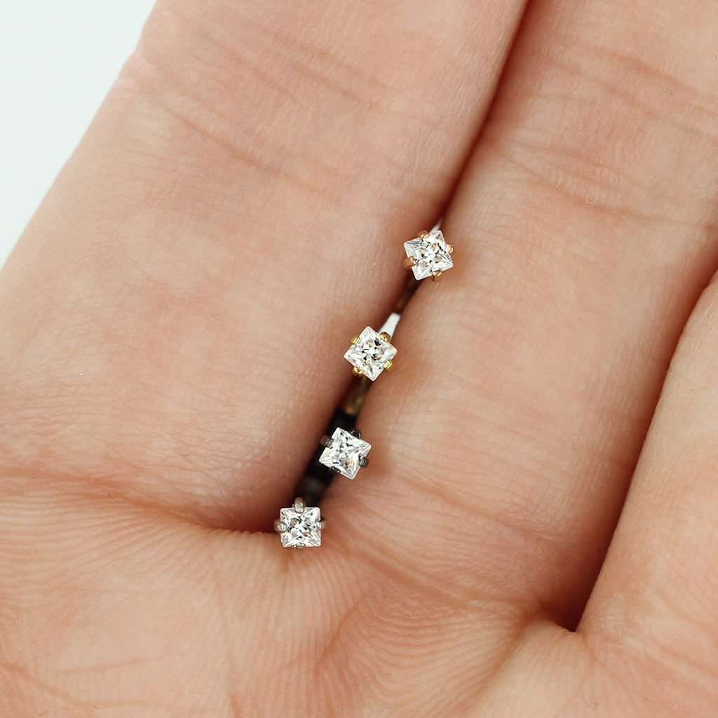 4pc Value Pack Internally Threaded Prong Set Square Gem Ion Plated Labrets