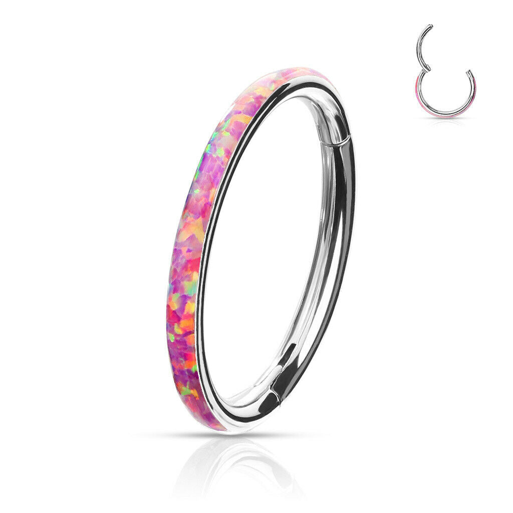 1pc Opal Outer Edge Hinged Segment Ring Septum Clicker 316L Surgical Steel