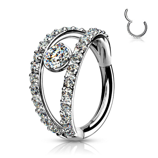 1pc Double Hoop CZ Gem Hinged Segment Ring 16g Helix Orbital Clicker