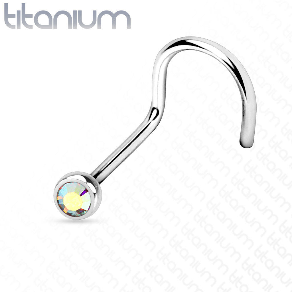1pc Implant Grade 23 Titanium Nose Screw Ring w/Press-Fit Gem
