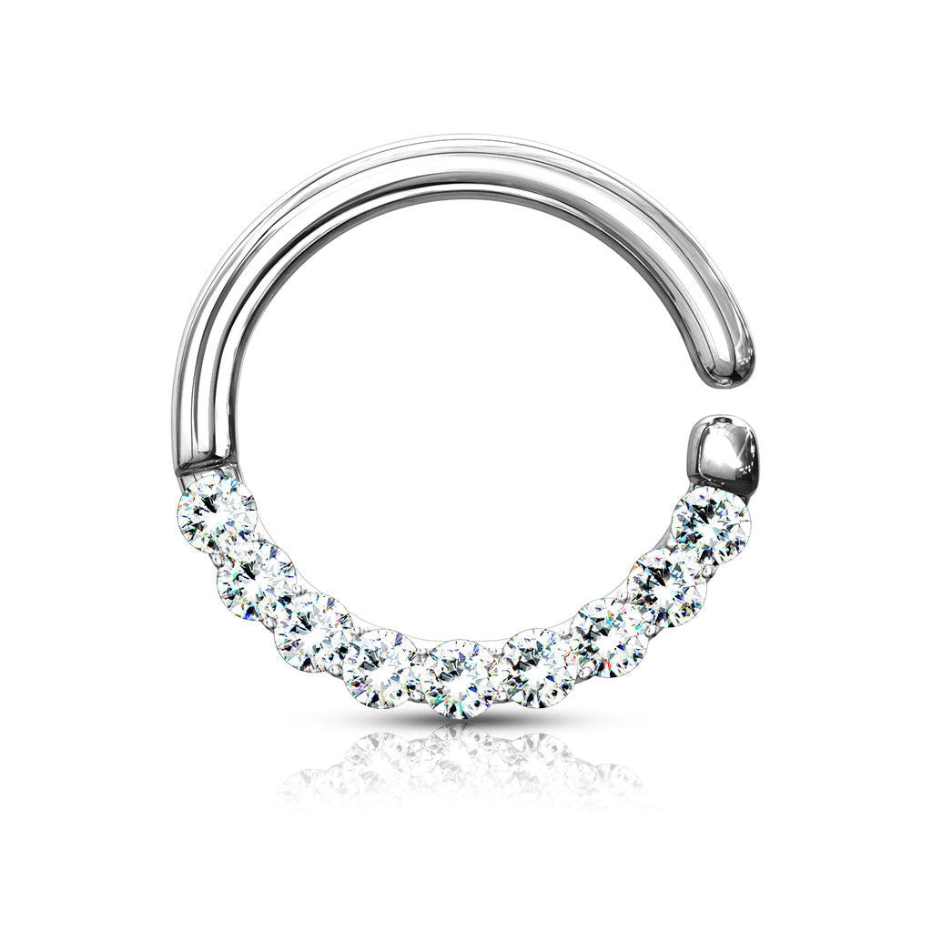 1pc Half Circle Lined Gems Bendable Hoop Ring - Septum, Daith, Ear Cartilage