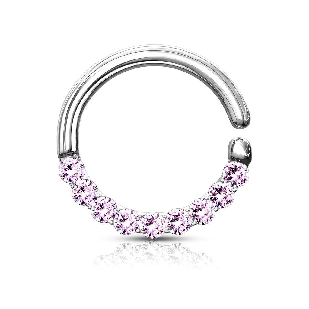 1pc Half Circle Lined Gems Bendable Hoop Ring - Septum, Daith, Ear Cartilage