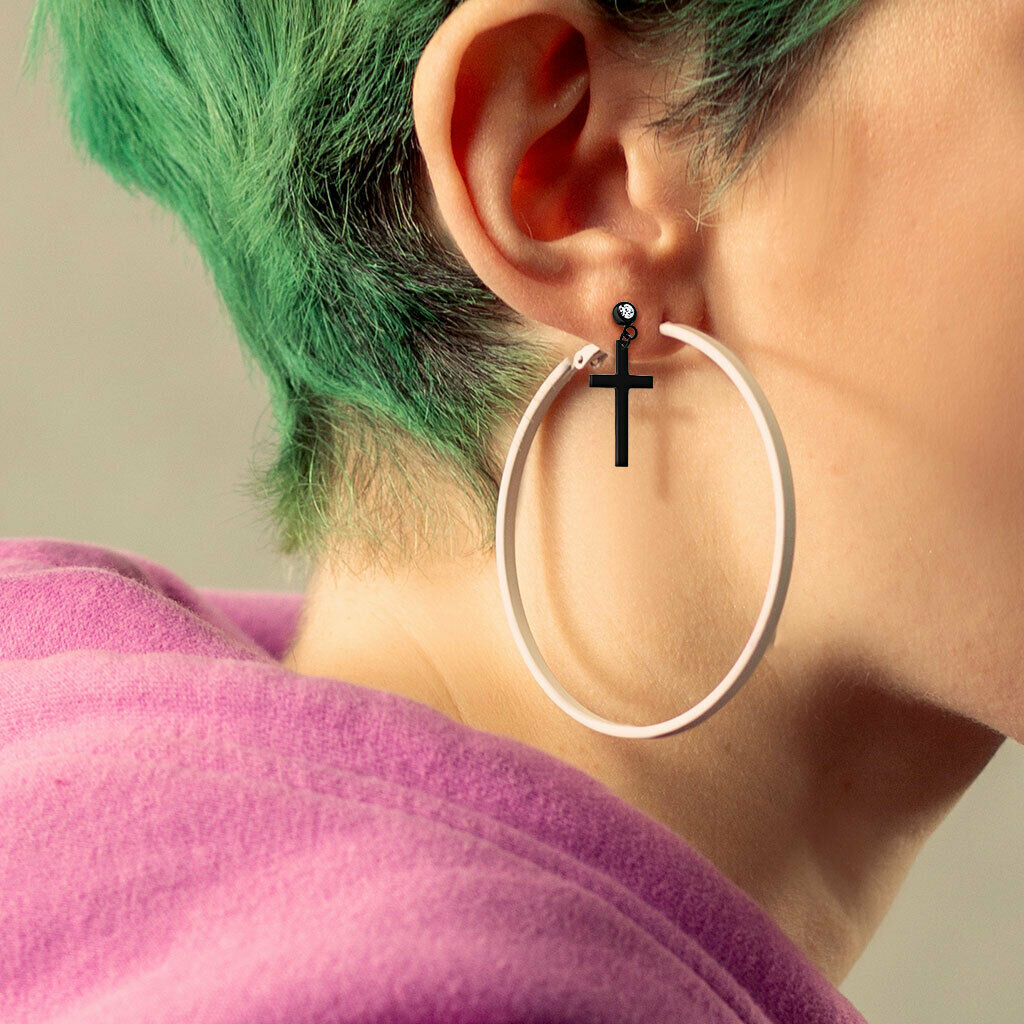 1pc Cross Dangle Tragus Stud Helix Cartilage Ring 16g 1/4"- choose your color