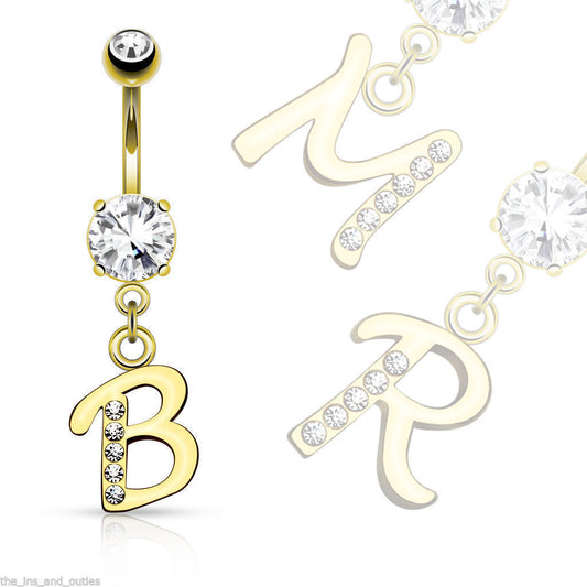 14kt Yellow Gold Plated Inital Belly Navel Ring