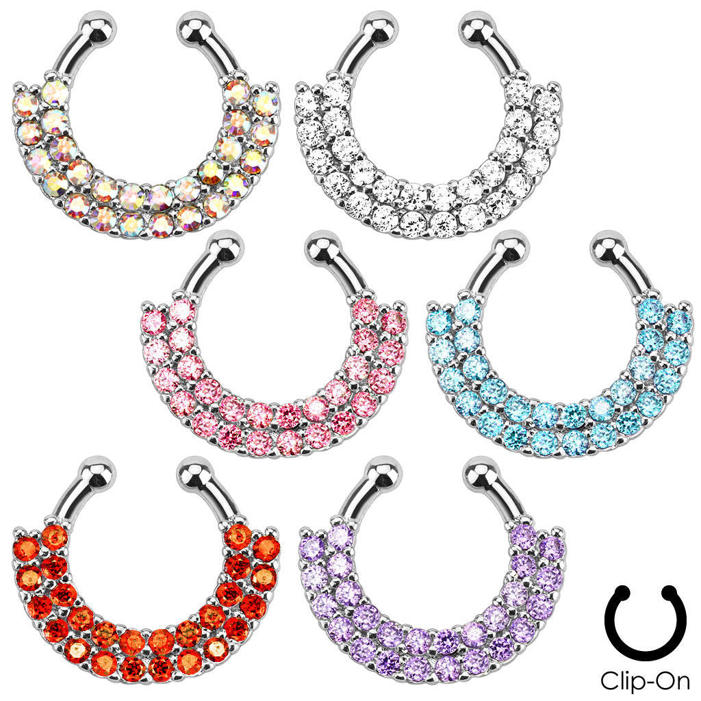 1pc Non-Piercing Double Line Paved Gem Septum Hanger