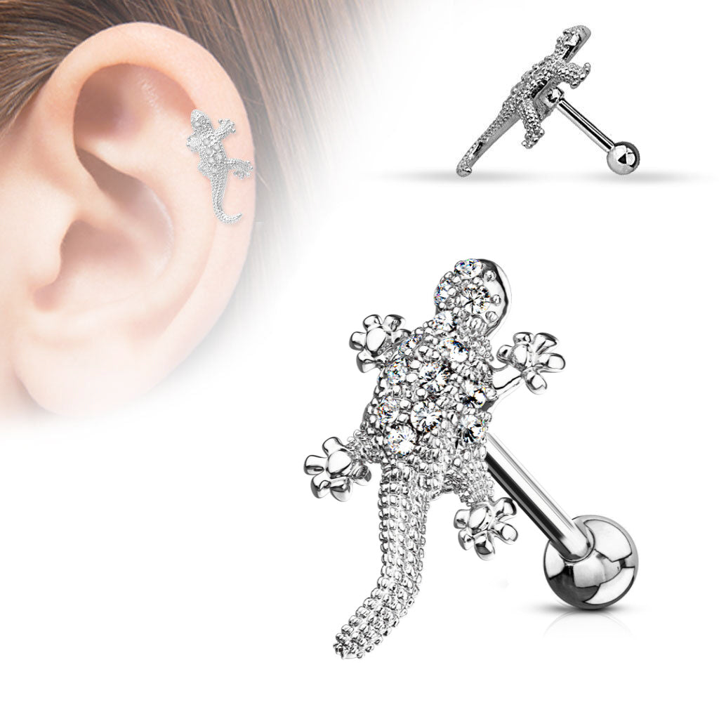 1pc CZ Paved Lizard Tragus Cartilage Ring