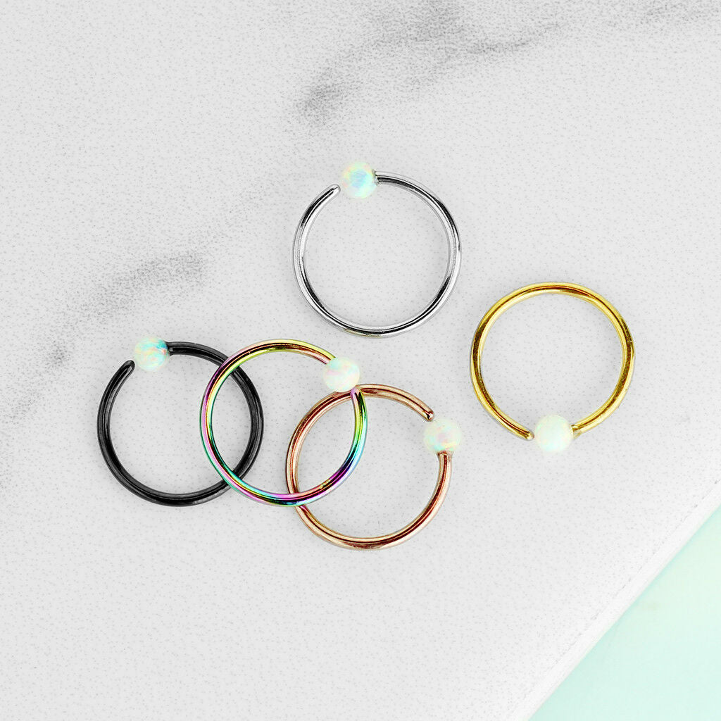 5pc Value Pack Fixed Opal Ball Bendable 316L Surgical Steel Captive Bead Rings