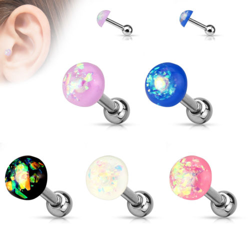 1pc Opal Glitter Dome Top Tragus Ring 16g 1/4"