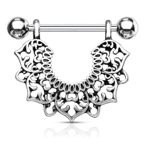 PAIR Filigree Flower Design Dangle Nipple Rings Shields