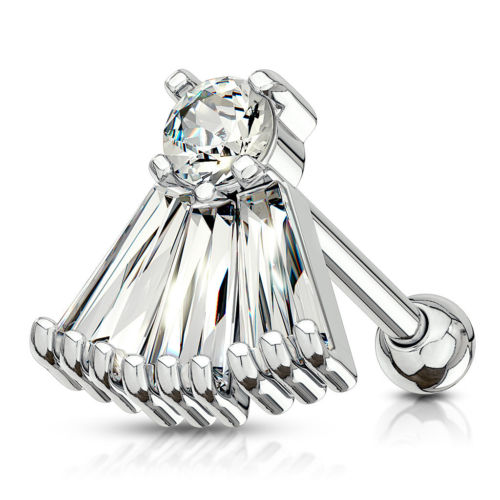 1pc Princess Cut Gem Fan Tragus Ring 16g 1/4"
