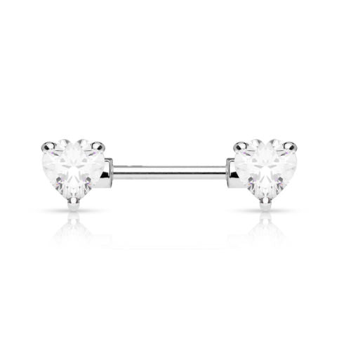 PAIR Double Heart Gem Nipple Rings Shields