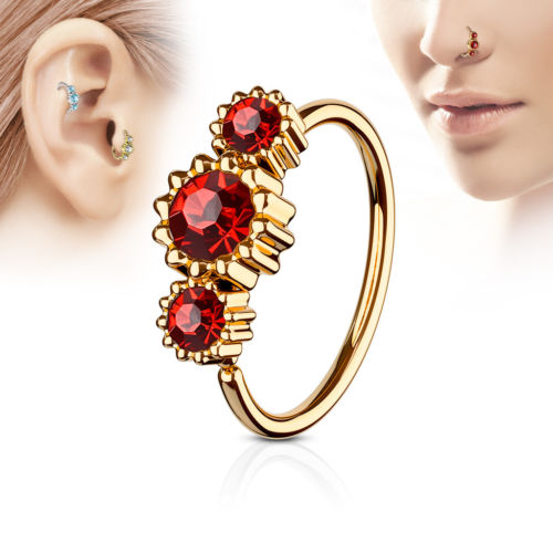 1pc Rose Gold Three CZ Gem Hoop Nose / Cartilage Ring