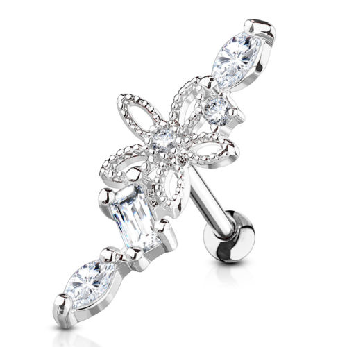 1pc CZ Gem Hollow Flower Tragus Ring 16g 1/4"