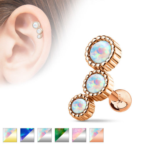 1pc Triple Opal Tragus Ring 16g 1/4"