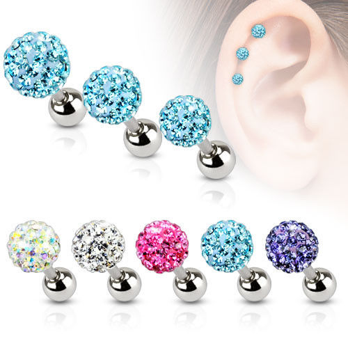 1pc Ferido Gem Ball Tragus Ring 16g, 1/4"