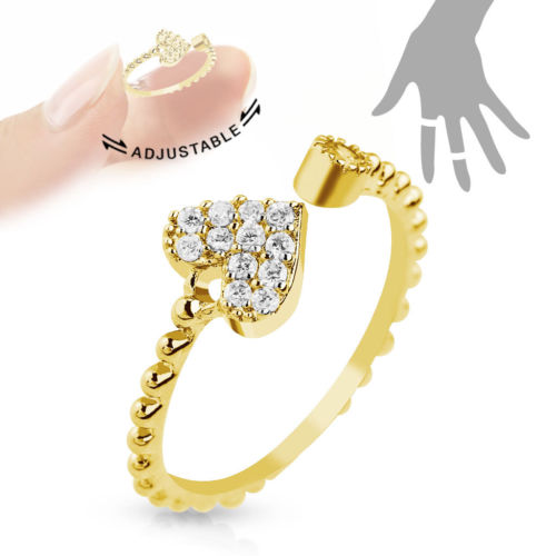 Multi-Paved CZ Gem Heart Adjustable Mid Ring / Toe Ring