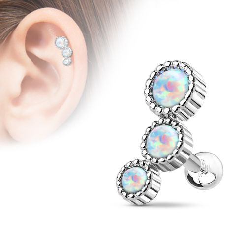 1pc Triple Opal Tragus Ring 16g 1/4"
