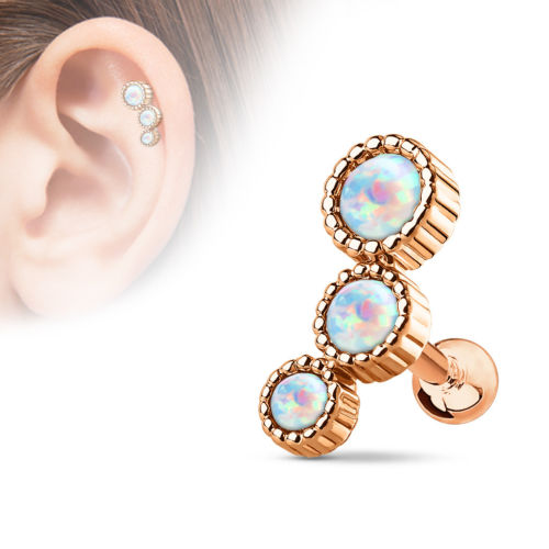 1pc Triple Opal Tragus Ring 16g 1/4"