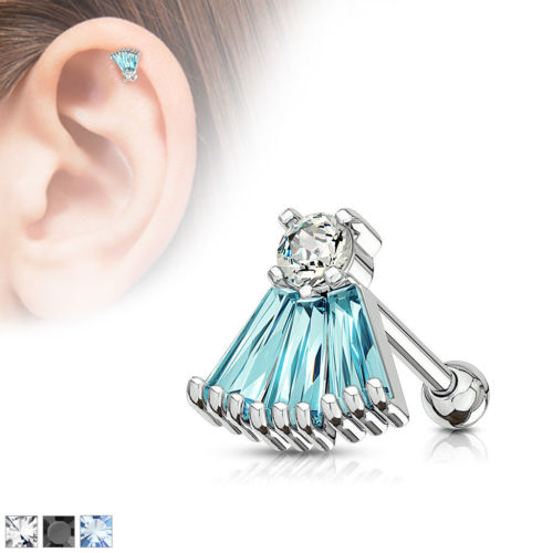 1pc Princess Cut Gem Fan Tragus Ring 16g 1/4"