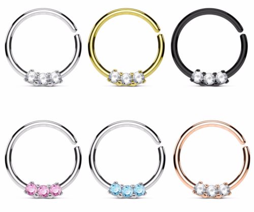 1pc Bendable Three CZ Gem Septum / Cartilage Hoop Ring