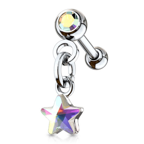 1pc Crystal Star Dangle Tragus Ring 16g 1/4"