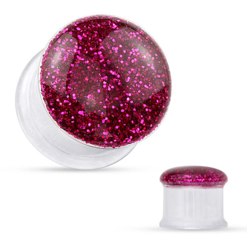 PAIR Glitter Front Clear Acrylic Tunnels Plugs