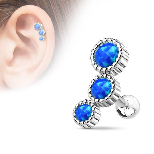 1pc Triple Opal Tragus Ring 16g 1/4"
