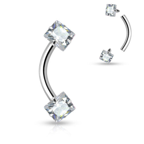1pc Square Gem Internally Threaded Curved Barbell 16g Eyebrow Ring