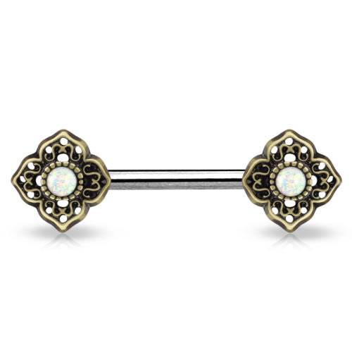 PAIR Opal Glitter Center Tribal Flower Nipple Rings Shields