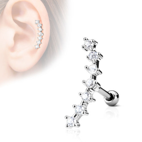 1pc Lined CZ Gem Curve Tragus Ring 16g 1/4"