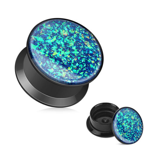 PAIR Opal Glitter Internally Threaded Black Acrylic Stash Plugs