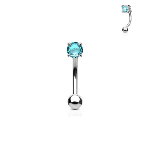 1pc Prong Set CZ Gem 16g Curved Barbell Eyebrow Ring