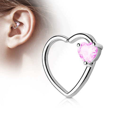 1pc CZ Gem Heart Bendable Heart Cartilage Daith Hoop Ring