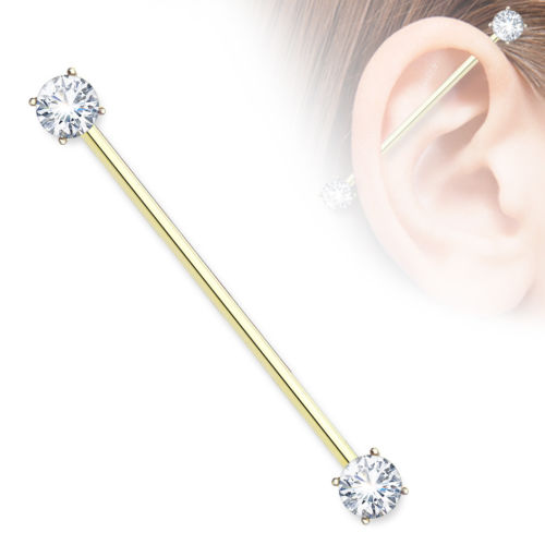 1pc Prong Set Double Gems Industrial Barbell